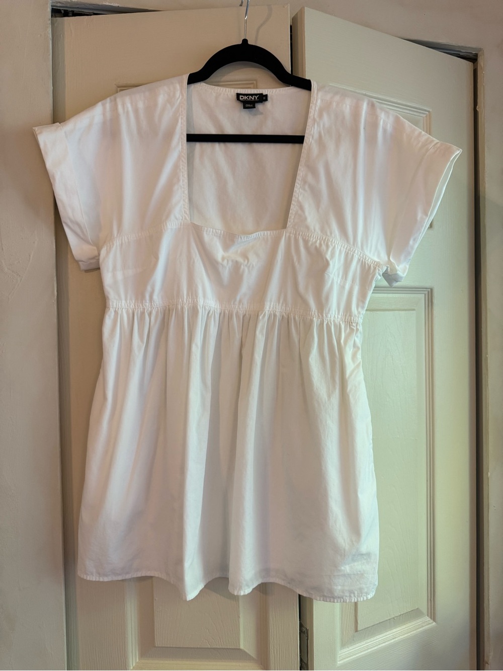 DKNY White Square-Neck Short Sleeve Tunic Top 100% Cotton